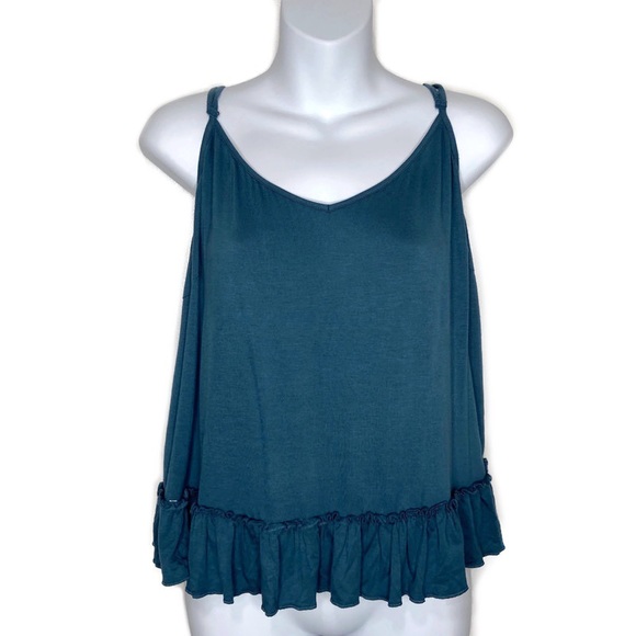 NWT INC International Concepts Blue Knit Ruffle Flounce Tank Top - Picture 1 of 10